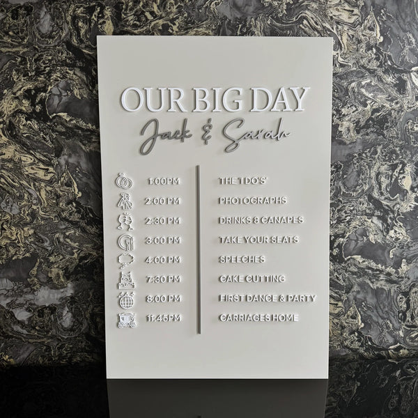 'Our Big Day' Wedding Order Of Events Raised Letter Sign