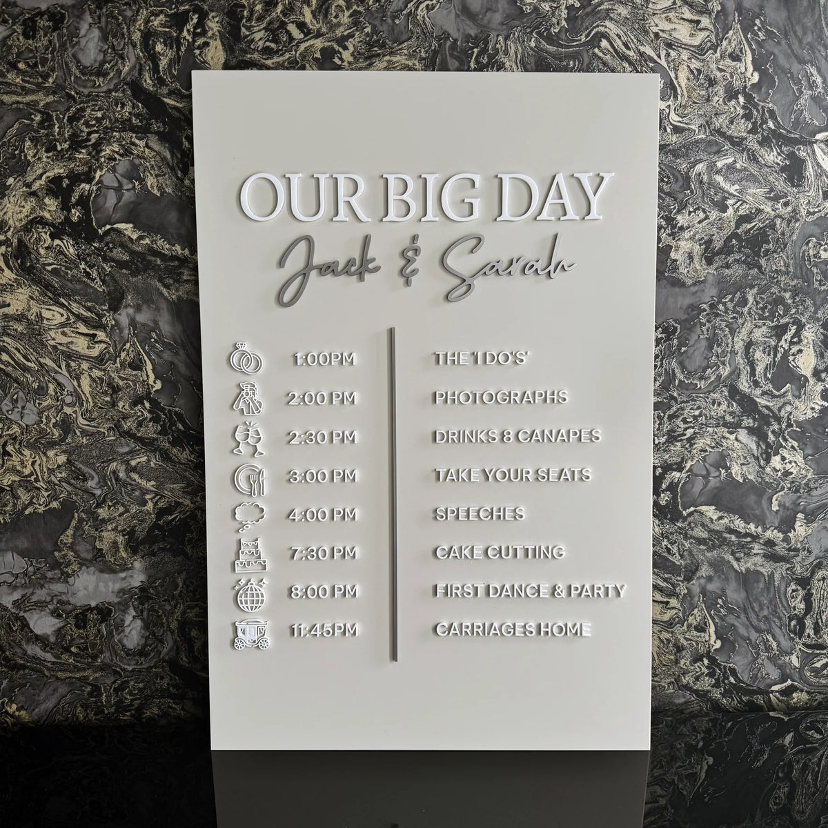 'Our Big Day' Wedding Order Of Events Raised Letter Sign